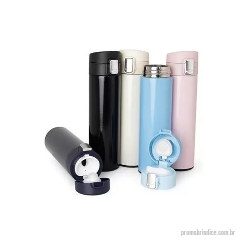 Garrafa de metal personalizada - Garrafa inox 304 com capacidade de 400ml, tampa com botão de acionamento e trava de segurança.
