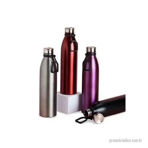 Garrafa de metal personalizada - Garrafa de inox 1,1 litros com tampa rosqueável e alça plástica para transporte. Altura : 30,5 cm Largura : 7,8 cm Circunferência : 24,4 cm Peso aproximado g : 214