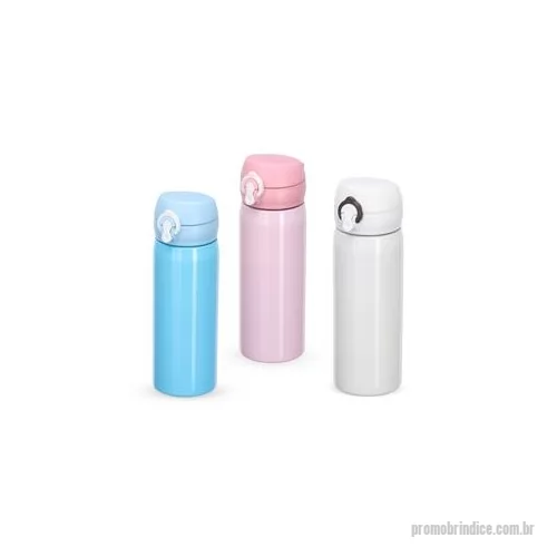 Garrafa de metal personalizada - Garrafa 500 ml em inox com botão e válvula para abertura. Possui um sistema de trava basta mover para cima/baixo para abrir/fechar pressione o botão central para abrir a tampa. Altura : 19,8 cm Largura : 6,4 cm Circunferência : 20,3 cm Peso aproximad