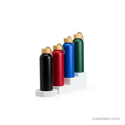 Garrafa de metal personalizada - Garrafa de alumínio com capacidade de até 800 ml. Feita com material de alta resistência, é uma opção prática para o dia a dia. Além disso, possui tampa rosqueável de bambu com uma alça de corda do mesmo material para facilitar o transporte. Altura :