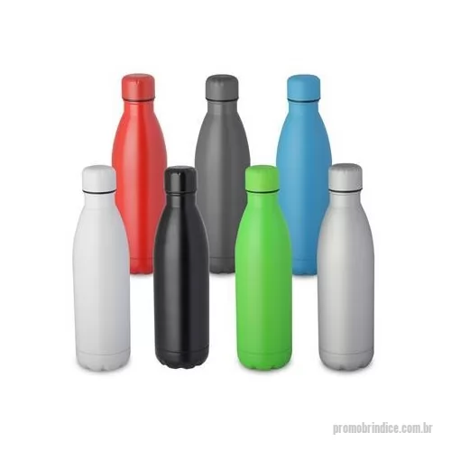 Garrafa de metal personalizada - Garrafa fosca em aço inox com capacidade de até 750 ml. Tampa rosqueável e anel de silicone para vedação. Design com frisos na tampa.