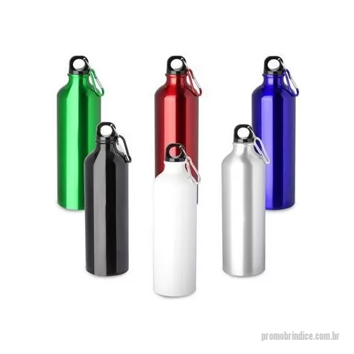 Garrafa de metal personalizada - Garrafa em alumínio, tampa de plástico com mosquetão colorido. Capacidade de 750ml, com pintura metálica.