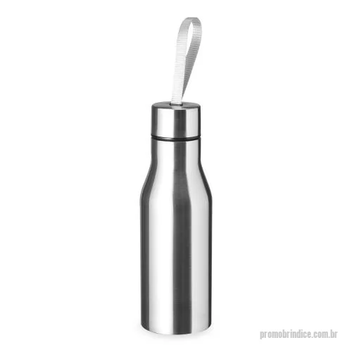 Garrafa de metal personalizada - Garrafa de Inox 500ml com tampa rosqueável e alça de nylon embutida.