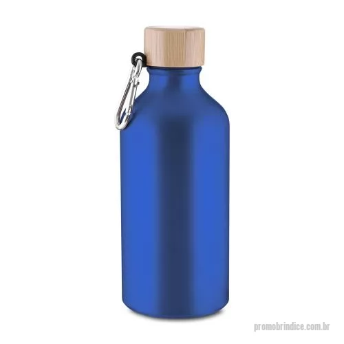 Garrafa de metal personalizada - Garrafa de 550?ml em alumínio reciclado com acabamento fosco, exceto na cor branca, tampa rosqueável em bambu e mosquetão na tampa. Cor branca com acabamento brilhoso.