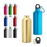 Squeeze em alumínio com mosquetão para fácil transporte. Capacidade até 530 mL. Caixa branca 94656 vendida opcionalmente. Certificação EU Food Grade. ø66 x 210 mm