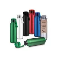 Garrafa em alumínio reciclável com tampa em plástico e alça emborrachada. Capacidade 600ml. Dimensão Produto:23xø6,5cm Peso do Produto:0,104kg