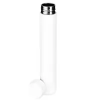Garrafa em inox 304 com tampa rosqueável e capacidade para até 250ml.