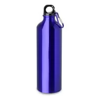 Garrafa em alumínio com capacidade de 750ml. Tampa de plástico rosqueável com mosquetão colorido. Pintura metálica.