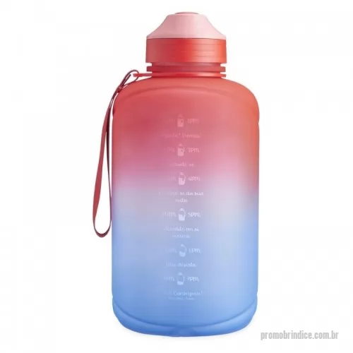 Garrafa personalizada - Garrafa PETG 2,2 litros com bico flip de silicone. Livre de BPA, a garrafa contém tampa com botão de acionamento para o bico com capa protetora, canudo acoplado e alça para transporte.
