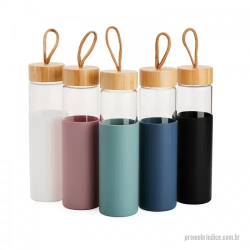 Garrafa personalizada - Garrafa para brinde. Garrafa de vidro borossilicato com capacidade de 750ml. Contém tampa de bambu com alça de algodão e luva de silicone.