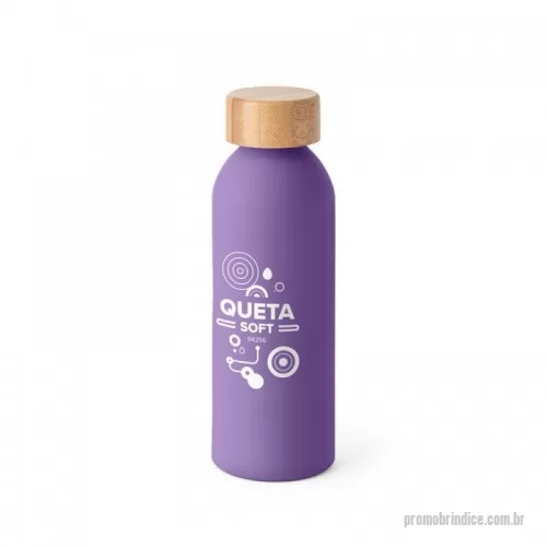 Garrafa personalizada - Squeeze em alumínio com acabamento emborrachado e tampa em bambu. Capacidade até 550 mL. Certificação EU Food Grade. Caixa branca 94656 vendida opcionalmente. ø65 x 197 mm