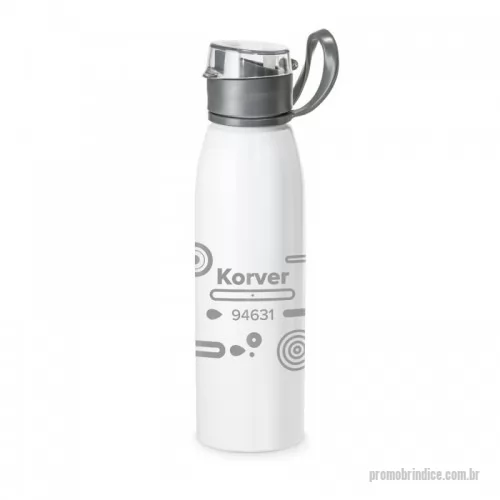 Garrafa personalizada - Squeeze em alumínio e com tampa flip top em AS e alça para facilitar o transporte. Capacidade até 650 mL. Certificação EU Food Grade. Caixa branca 94657 vendida opcionalmente. ø66 x 250 mm