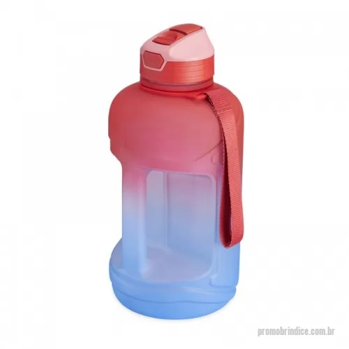 Garrafa personalizada - Garrafa PETG 2,2 litros com bico flip de silicone. Livre de BPA, a garrafa contém tampa com botão de acionamento para o bico com capa protetora, canudo acoplado e alça para transporte