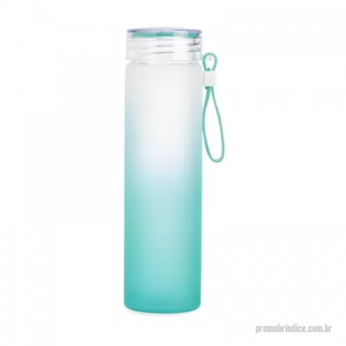 Garrafa personalizada - Garrafa de vidro jateado bicolor, capacidade de 450ml. Contém alça de silicone.