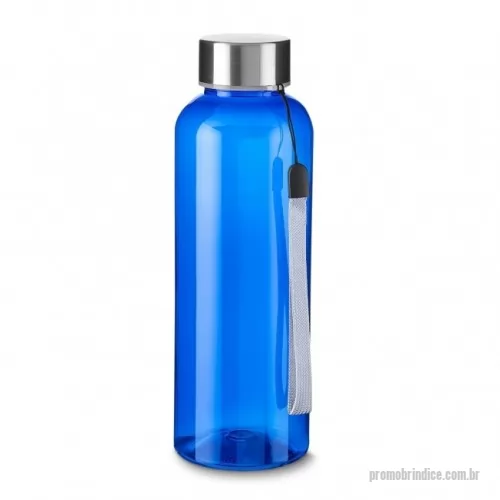 Garrafa personalizada - Garrafa plástica 500 ml feita em material PET reciclado. Tampa de metal rosqueável com cordão.