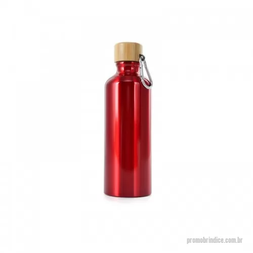 Garrafa personalizada - Garrafa de alumínio com capacidade de 500ml. Possui tampa de bambu e acompanha mosquetão de alumínio.