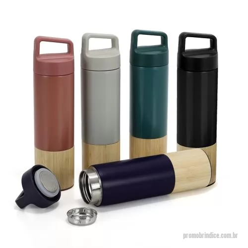Garrafa personalizada - Garrafa Térmica Detalhe em Bambu Personalizada