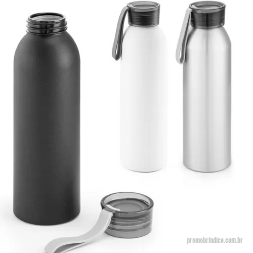 Garrafa personalizada - Squeeze em alumínio com tampa em PP e tira em silicone para facilitar o transporte. Capacidade até 660 mL. Caixa branca 94657 vendida opcionalmente. Certificação EU Food Grade. Ø65 x 228 mm
