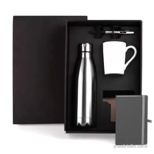 Garrafa personalizada - Kit Garrafa Com Acessórios - 4 Pçs Personalizado  CONTÉM: GARRAFA- CANETA- BLOCO DE ANOTAÇÕES-XICARA BRANCA  Embalagem : Caixa Preta 353x242x95 mm (AxLxP)