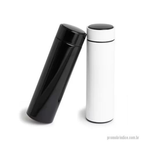 Garrafa personalizada - Garrafa térmica de parede dupla em inox, capacidade de 400ml. Tampa com display touch screen de temperatura em led, acompanha infusor de bebidas.