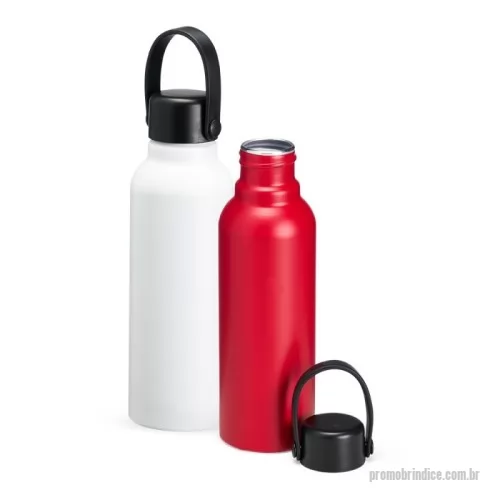 Garrafa personalizada - Descrição: Garrafa de alumínio com capacidade de 800ml. Leve e resistente, a garrafa possui tampa plástica rosqueável com alça integrada para facilitar o transporte.  Altura :  23,5 cm  Largura :  8,6 cm  Circunferência :  23,1 cm  Medidas aproximadas para gravação (CxL):  4 cm x 16 cm  Peso aproximado (g):  111