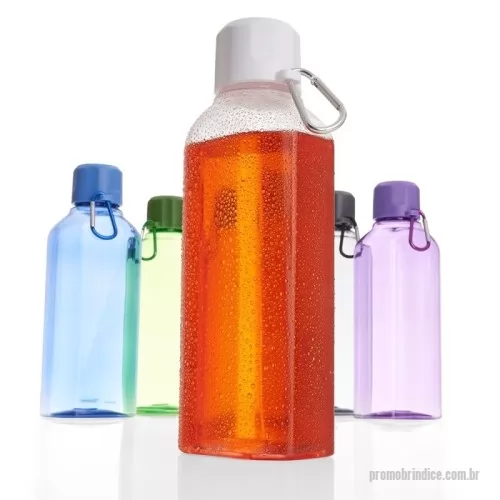 Garrafa personalizada - Garrafa plástica 730ml com tampa rosqueável e mosquetão colorido.