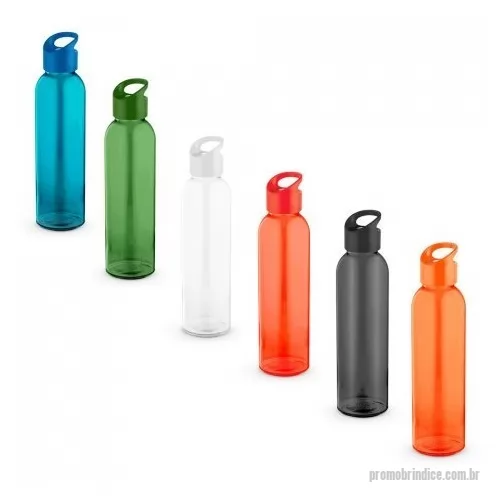 Garrafa personalizada - Squeeze em vidro e tampa em PP, com argola para fácil transporte. Capacidade até 500 mL. Disponível em diversas cores. Fornecido em caixa branca. Certificação EU Food Grade.
