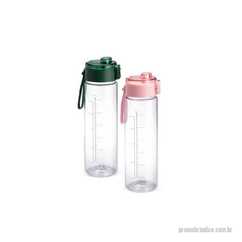 Garrafa personalizada - Garrafa feita em plástico livre de BPA com capacidade máxima de 750 ml e marcação de volume impressa de até 700 ml. Possui tampa rosqueável em polipropileno PP com protetor para o bocal, botão de acionamento e alça de mão em silicone. Altura : 24,5 c