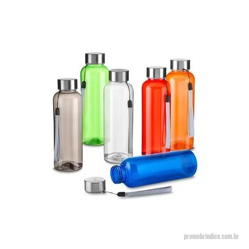 Garrafa personalizada - Garrafa plástica 500 ml feita em material PET reciclado. Tampa de metal rosqueável com cordão.