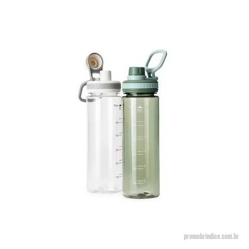 Garrafa personalizada - Garrafa plástica com capacidade máxima de 750 ml e marcação impressa de volume de até 700 ml. Possui tampa rosqueável com protetor para o bocal e alça para transporte. Altura : 24,7 cm Largura : 7,2 cm Circunferência : 22,7 cm Peso aproximado g : 124