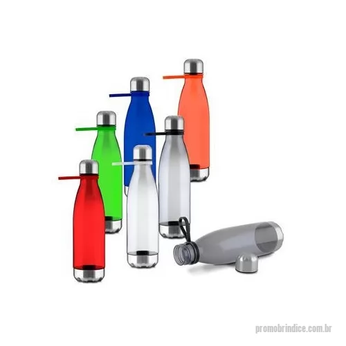 Garrafa personalizada - Garrafa em rPET com capacidade máxima de 700 ml. Possui tampa rosqueável e base metálicos, além de alça flexível de silicone. Altura : 26,5 cm Largura : 7,2 cm Circunferência : 22,5 cm Peso aproximado g : 113