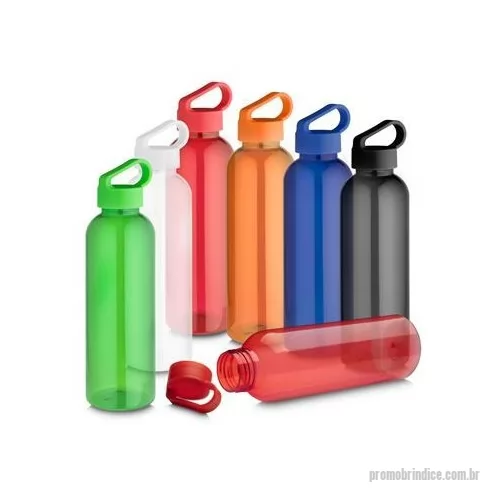 Garrafa personalizada - Garrafa *RPET com capacidade de até 550ml, tampa plástica com alça integrada. *RPET: Tereftalato de polietileno reciclado Dimensão Produto:23,5x6,5cm Peso do Produto:0,072kg