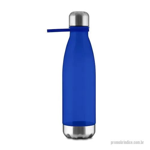 Garrafa personalizada - Garrafa plástica em RPET com capacidade de até 700 ml com alça flexível em silicone. Tampa rosqueável com anel de silicone para vedação, base em metal.