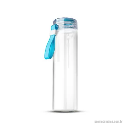 Garrafa personalizada - Garrafa em vidro borossilicato com capacidade de 400ml. Alça de transporte em silicone. Tampa de plástico rosqueável com anel de silicone.