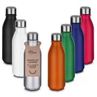 Garrafa  550ml em alumínio com tampa em inox, pintura fosca. *Todas as garrafas acompanham etiqueta em papel kraft com descrição do produto Dimensão Produto: 22xø6,5cm Peso do Produto: 90 gr