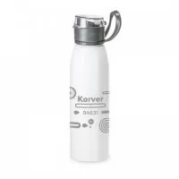 Squeeze em alumínio e com tampa flip top em AS e alça para facilitar o transporte. Capacidade até 650 mL. Certificação EU Food Grade. Caixa branca 94657 vendida opcionalmente. ø66 x 250 mm