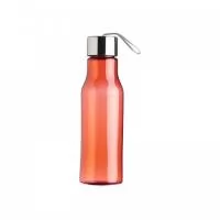 Garrafa plástica 600ml com tampa de alumínio e alça de nylon embutida.