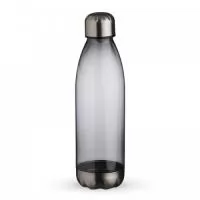 Garrafa plástica 700ml translúcida, possui tampa e base em alumínio.