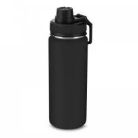 Garrafa em inox com capacidade de até 780ml. Tampa rosqueável, alça de plástico e anel de silicone para vedação. Pintura eletrostática.