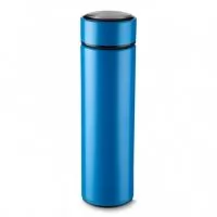 Garrafa inox 450ml com parede dupla e infusor. Conserva temperatura quente ou fria.