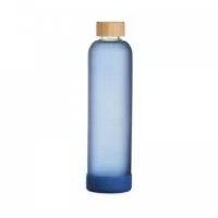 Garrafa de vidro borossilicato com capacidade de 1 litro. Contém tampa de bambu e base de silicone anti-impacto (removível).