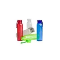 Garrafa plástica 610ml livre BPA com tampa rosqueável com alça de silicone. Altura : 22,6 cm Largura : 6,6 cm Espessura : 21 cm Peso aproximado g : 81