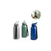 Garrafa esportiva em PETG com canudo interno, tampa com bebedouro e pega para facilitar transporte. Food grade. Grande capacidade até 1,2L. Ø95 x 252 mm