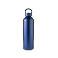 Garrafa em alumínio com capacidade máxima de 630ml. Acabamento fosco com brilho cintilante e revestimento plástico no bocal. Tampa rosqueável em plástico com alça fixa.