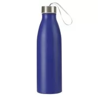 Garrafa inox com formato minimalista e capacidade de até 750ml. Tampa com alça de nylon embutida para transporte.