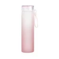 Garrafa de vidro jateado bicolor, capacidade de 450ml. Contém alça de silicone.