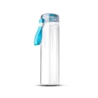 Garrafa em vidro borossilicato com capacidade de 400ml. Alça de transporte em silicone. Tampa de plástico rosqueável com anel de silicone.