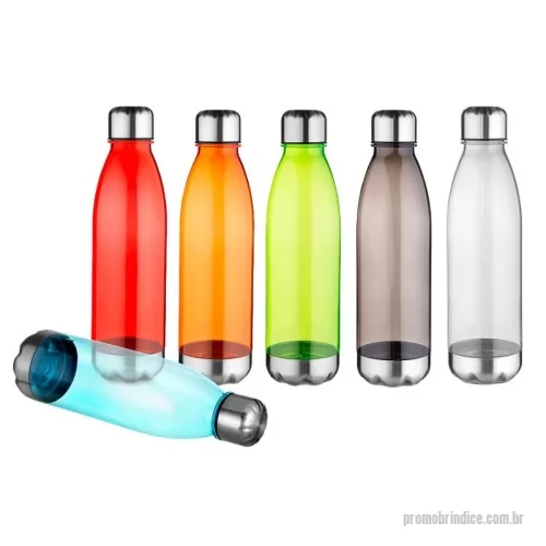 Garrafa Plástica personalizada - Garrafa plástica com capacidade de até 700 ml. Tampa rosqueável com anel de silicone para vedação, base em metal. Plástico Utilizado PC (Policarbonato)