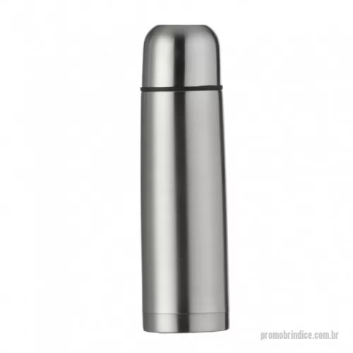 Garrafa térmica personalizada - Garrafa térmica 500ml em inox com tampa rosqueável, tampa interna em plástico resistente(basta um clique para abrir ou fechar). Acompanha capa protetora de couro sintético com alça de nylon.