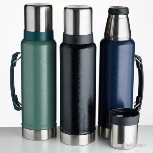 Garrafa térmica personalizada - Garrafa térmica de inox livre de BPA com capacidade de 1,4 litro. Contém alça para transporte e pintura texturizada.